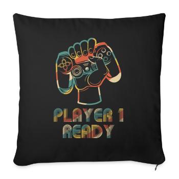 Spieler 1 Ready in Combo mit Spieler 2, - Sofakissenbezug 45 x 45 cm - Schwarz - Vorne