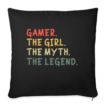 Gamer La fille Le mythe La légende Le joueur - Housse de coussin décorative 45 x 45 cm - noir - Devant