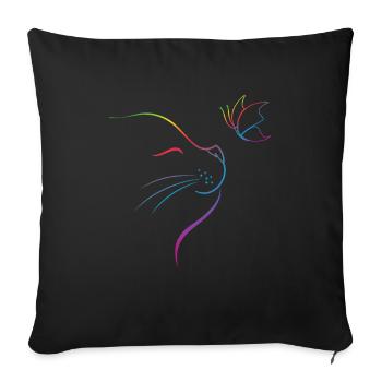 Cat Line Art avec Butterfly Cat - Housse de coussin décorative 45 x 45 cm - noir - Devant