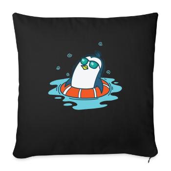 Pinguin beim Baden mit Schwimmreifen - Sofakissenbezug 45 x 45 cm - Schwarz - Vorne