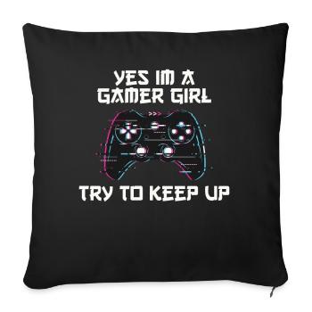 Oui, je suis une fille gamer qui essaie - Housse de coussin décorative 45 x 45 cm - noir - Devant
