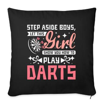 Cette fille vous montre comment jouer aux fléchettes - Housse de coussin décorative 45 x 45 cm - noir - Devant