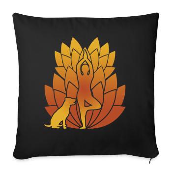 Chien de Yoga Fleur de Lotus - Housse de coussin décorative 45 x 45 cm - noir - Devant