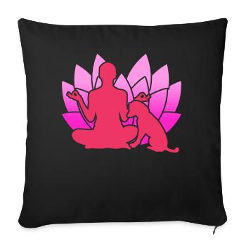 Yoga mit Hund Meditation Lotusblume - Sofakissenbezug 45 x 45 cm - Schwarz - Vorne