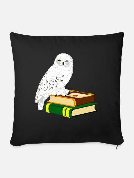 Schneeeule Bücher Zauberei - Sofakissenbezug 45 x 45 cm - Schwarz