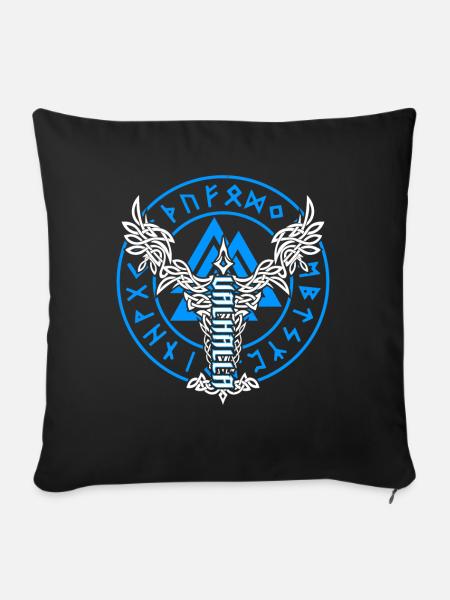 Valhalla Wikinger Rabe Wotansknoten - Sofakissenbezug 45 x 45 cm - Schwarz
