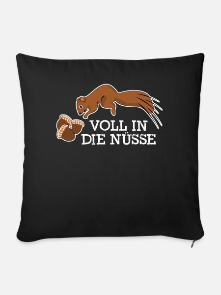 Eichhörnchen Nüsse Squirrel - Sofakissenbezug 45 x 45 cm - Schwarz