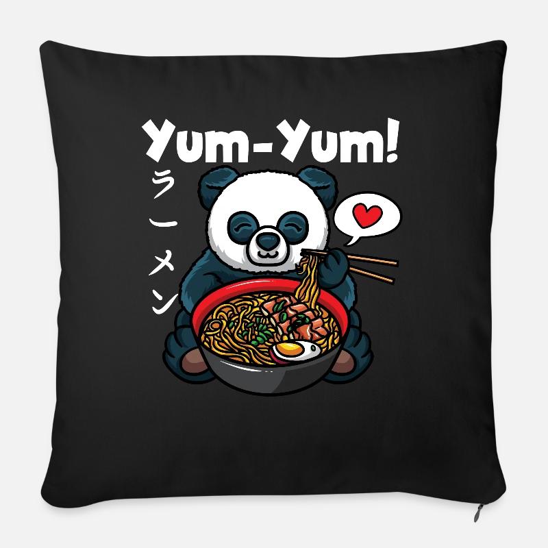 Anime Panda Ramen Nudeln Manga Kawaii - Sofakissenbezug 45 x 45 cm - Schwarz