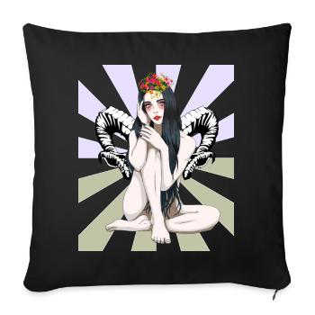 Mystique Fantaisie Fille Cornes Occulte Spirituel - Housse de coussin décorative 45 x 45 cm - noir - Devant