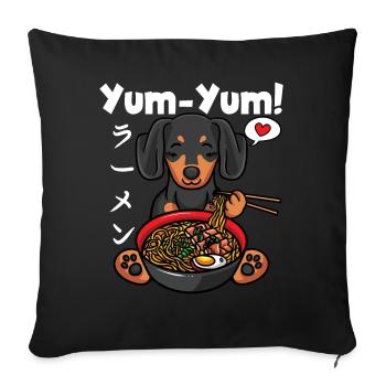Yum Yum Japon Anime Ramen Nouilles Teckel - Housse de coussin décorative 45 x 45 cm - noir - Devant