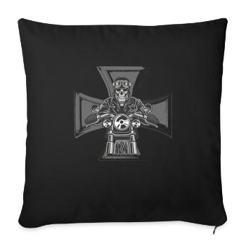 Biker Cross Motorcycle Emblem Motorcyclist Skeleton - Sofa pillowcase 17,3'' x 17,3'' (45 x 45 cm) - black - Front