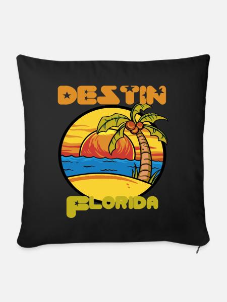 Destin Sonnenuntergang Urlaub Florida Palmen Ozean - Sofakissenbezug 45 x 45 cm - Schwarz