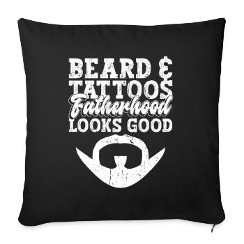 Barbe & Tatouages, La paternité a l’air bien - Tatouage - Housse de coussin décorative 45 x 45 cm - noir - Devant