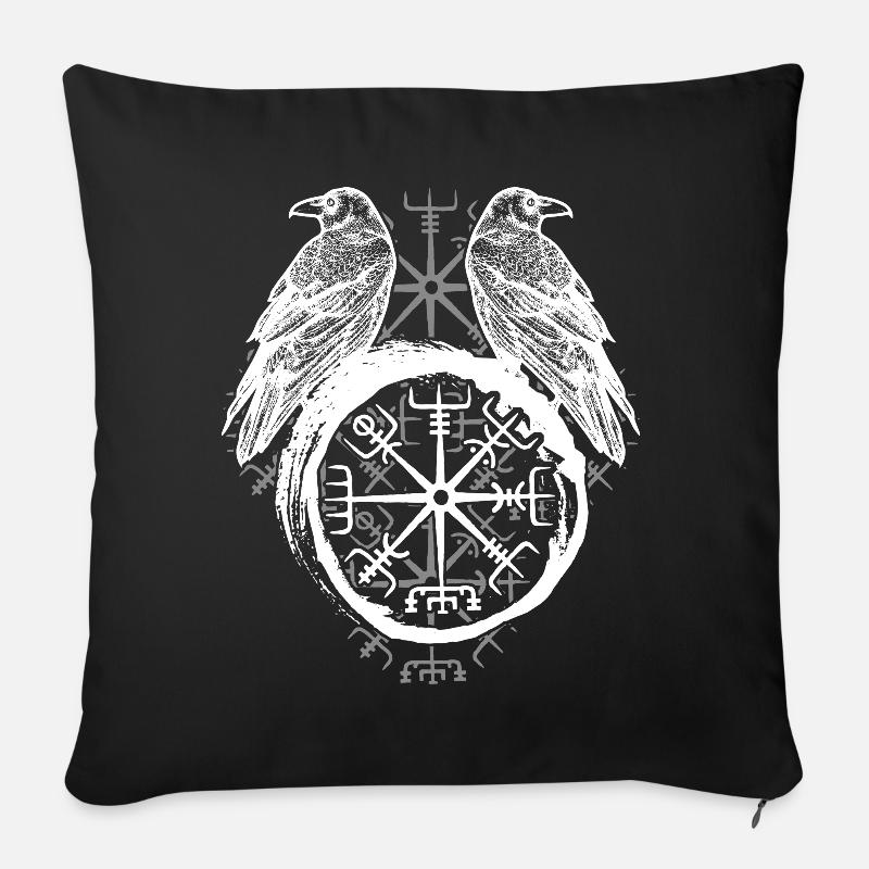 Raben Valhalla Wikinger Vegvisir Rabe - Sofakissenbezug 45 x 45 cm - Schwarz