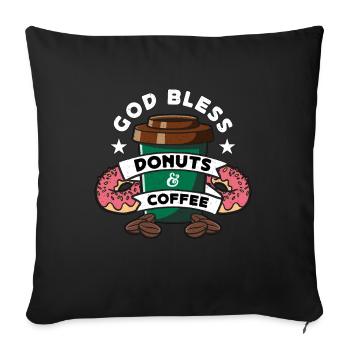 Café et beignets Que Dieu bénisse les beignets et les petits déjeuners - Housse de coussin décorative 45 x 45 cm - noir - Devant