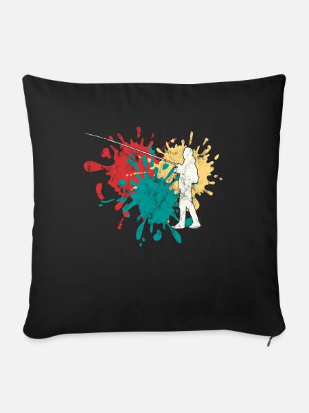 Angeln Angler Silhouette - Sofakissenbezug 45 x 45 cm - Schwarz
