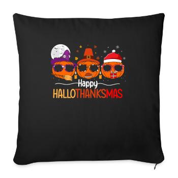 Happy HelloThanksMas Pumpkin Funny Three Holiday - Sofa pillowcase 17,3'' x 17,3'' (45 x 45 cm) - black - Front