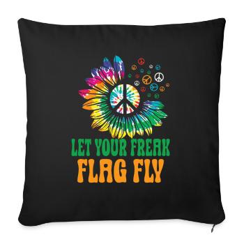 Hippie Peace Zeichen Frieden Blumen Blumenkind - Sofakissenbezug 45 x 45 cm - Schwarz - Vorne