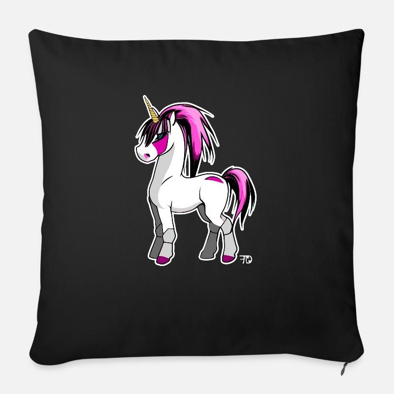 Kawaii Anime Pink Einhorn Pferd - Sofakissenbezug 45 x 45 cm - Schwarz