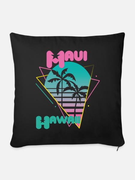 Retro- Maui-Ferien-Hawaii-Palmen-Strand-Ozean - Sofakissenbezug 45 x 45 cm - Schwarz