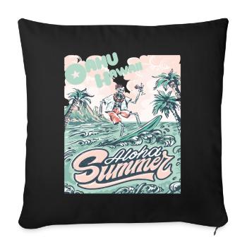 Oahu Hawaï Palmiers Rétro Océan Surf - Housse de coussin décorative 45 x 45 cm - noir - Devant