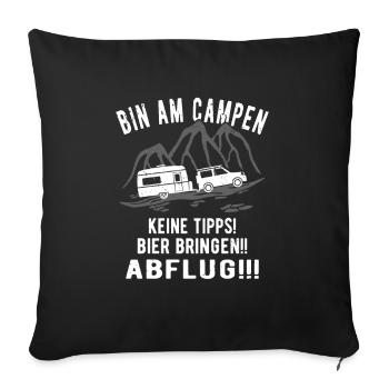 Camping Camper Wohnwagen Urlaub lustig - Sofakissenbezug 45 x 45 cm - Schwarz - Vorne