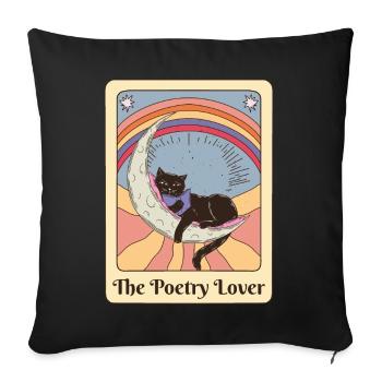 Poésie Amoureux Chat Lecture Poème Tarot Rétro - Housse de coussin décorative 45 x 45 cm - noir - Devant