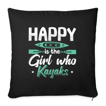 Kayaking Happy est la fille qui fait du canoë - Housse de coussin décorative 45 x 45 cm - noir - Devant