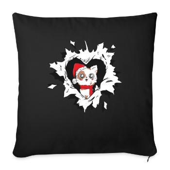 Cat with Christmas hat looks out of torn - Sofa pillowcase 17,3'' x 17,3'' (45 x 45 cm) - black - Front