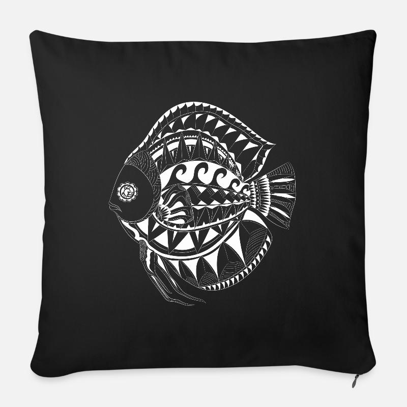 Poisson Maori Polynésien Tatouage - Housse de coussin décorative 45 x 45 cm - noir