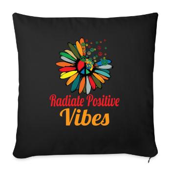 Hippie Peace Zeichen Frieden Blumen Blumenkind - Sofakissenbezug 45 x 45 cm - Schwarz - Vorne