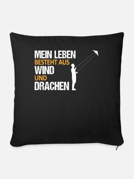 Drachenfliegen Spruch Drachensteigen Geschenk - Sofakissenbezug 45 x 45 cm - Schwarz