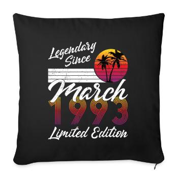 30e anniversaire né en mars 1993 Légendaire 1993 - Housse de coussin décorative 45 x 45 cm - noir - Devant