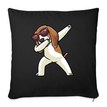 Chien Beagle dansant avec des lunettes de soleil - Housse de coussin décorative 45 x 45 cm - noir - Devant