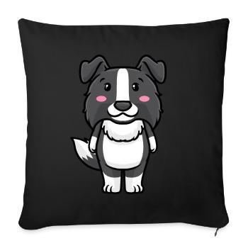 Border Collie Chien Emoticon Chiens - Housse de coussin décorative 45 x 45 cm - noir - Devant
