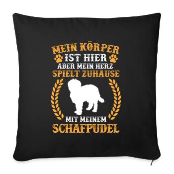 Spiele mit meinem Schafpudel Hütepudel - Sofakissenbezug 45 x 45 cm - Schwarz - Vorne
