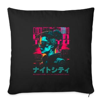 Cyber fille Tokyo - Night city - Housse de coussin décorative 45 x 45 cm - noir - Devant