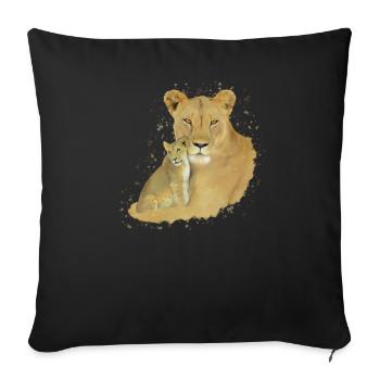 Lionne + Bébé - Gros Chat - Chat - Afrique - Housse de coussin décorative 45 x 45 cm - noir - Devant