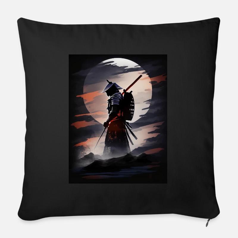 Guerrier samouraï japonais la nuit - Housse de coussin décorative 45 x 45 cm - noir