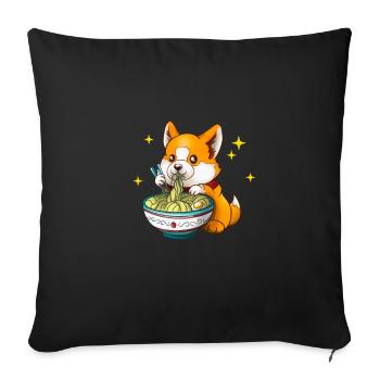 Cute Corgi Dog Eats Ramen Soup - Sofa pillowcase 17,3'' x 17,3'' (45 x 45 cm) - black - Front