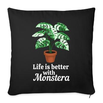 Life is better with Monstera - Sofa pillowcase 17,3'' x 17,3'' (45 x 45 cm) - black - Front