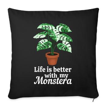 Life is better with my Monstera - Sofa pillowcase 17,3'' x 17,3'' (45 x 45 cm) - black - Front