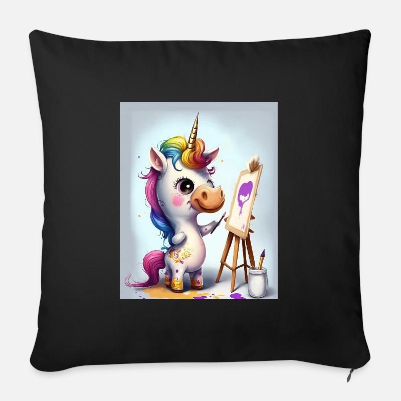 Artiste licorne - Housse de coussin décorative 45 x 45 cm - noir