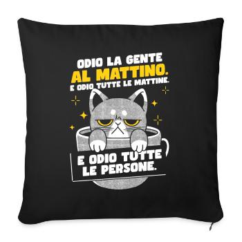 Café du chat du matin - Housse de coussin décorative 45 x 45 cm - noir - Devant