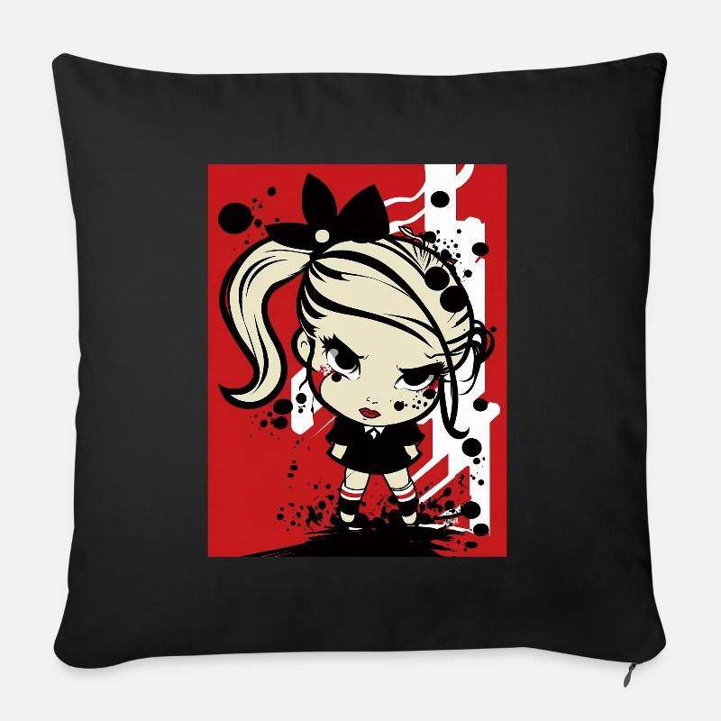Pop-Art-Rebellenmädchen - Sofakissenbezug 45 x 45 cm - Schwarz