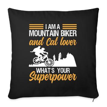 Mountain biker and cat lover superpower - Sofa pillowcase 17,3'' x 17,3'' (45 x 45 cm) - black - Front