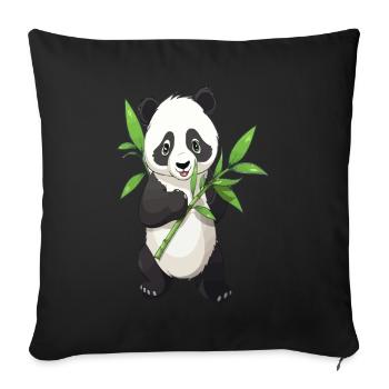 Panda au bambou - Housse de coussin décorative 45 x 45 cm - noir - Devant