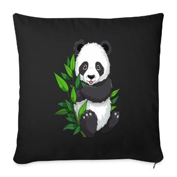 Panda avec branche de bambou - Housse de coussin décorative 45 x 45 cm - noir - Devant