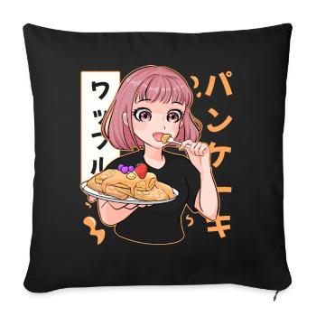 Cute Waffle Pancake Anime Girl Japanese Food - Sofakissenbezug 45 x 45 cm - Schwarz - Vorne
