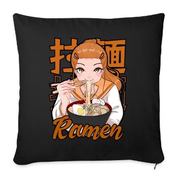 Kawaii Ramen Anime Girl Japanese Noodle Food - Sofakissenbezug 45 x 45 cm - Schwarz - Vorne